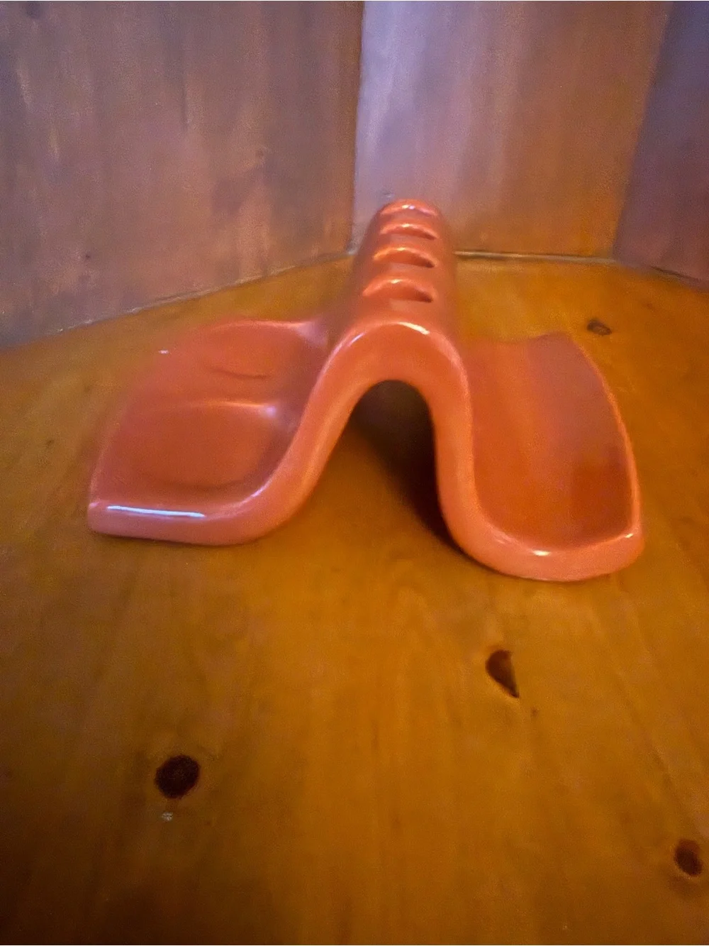 vintage Royal Haeger ceramic bathroom accessories in a terra-cotta peach glaze